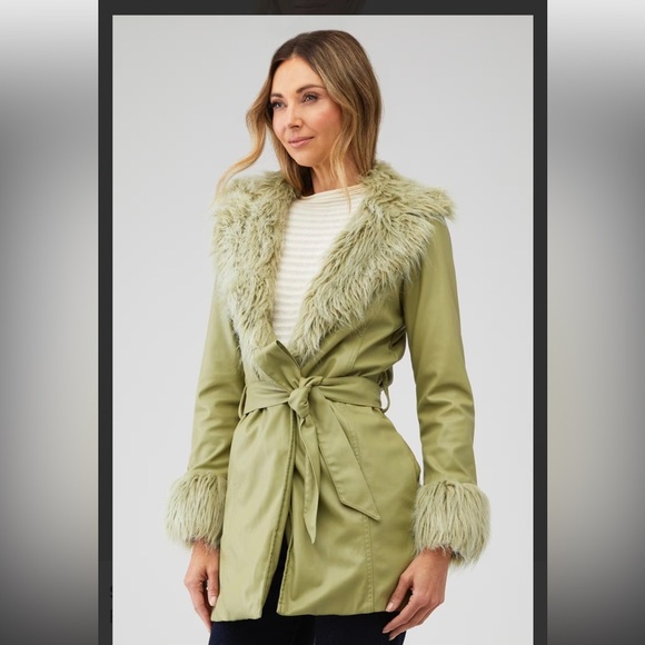 NWT Show Me Your Mumu Penny Lane Faux Leather Wrap Jacket Sage Green - Small - Picture 2 of 10